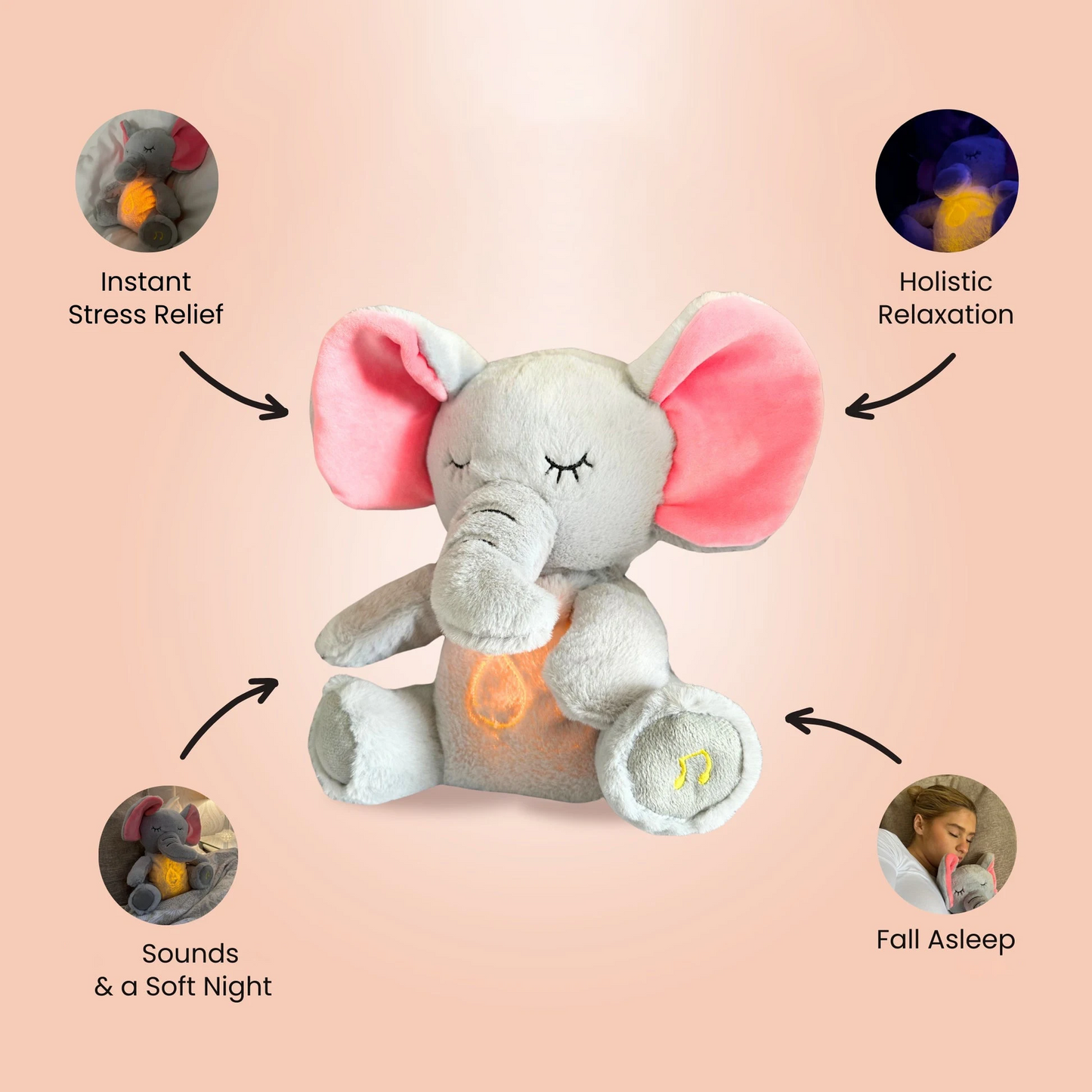 MimoElefante Peluche De Apego Antiestrés Respira Luz